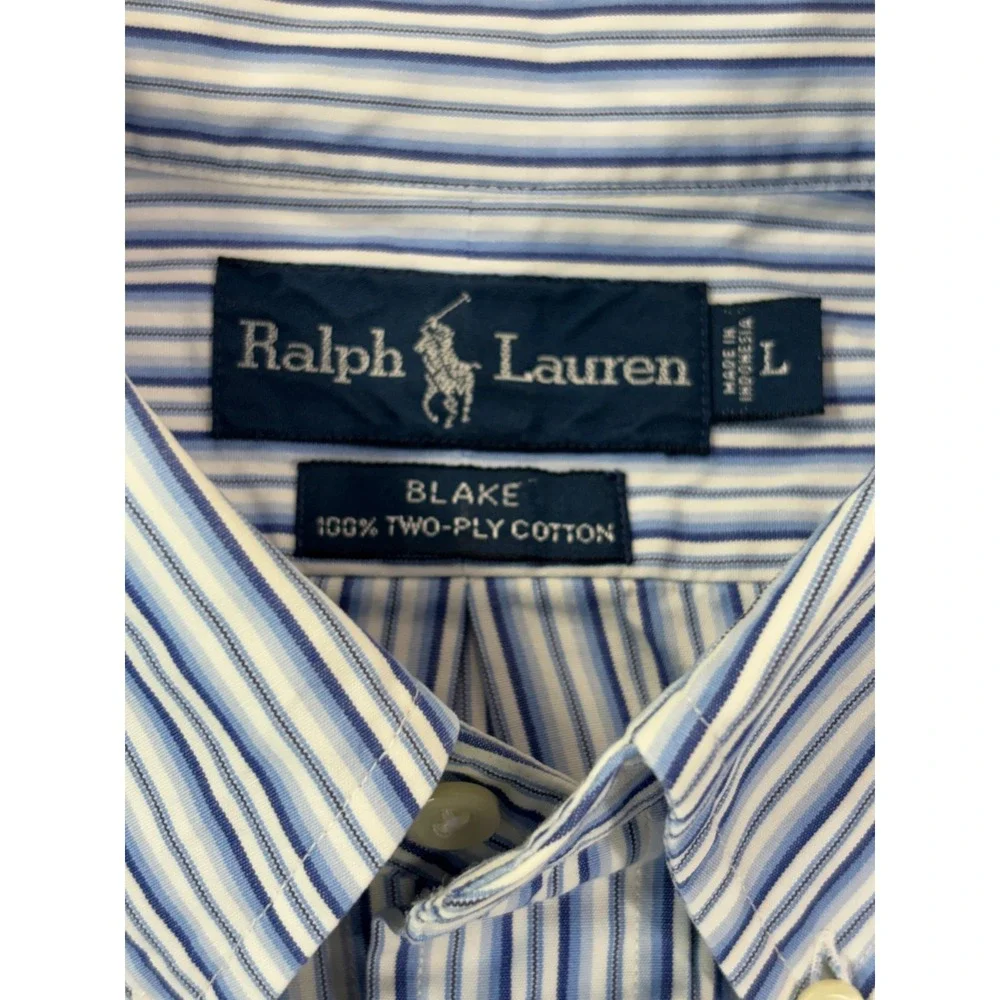 Polo Ralph Lauren Men's Blake White Blue Long Sleeve Button Down Size L